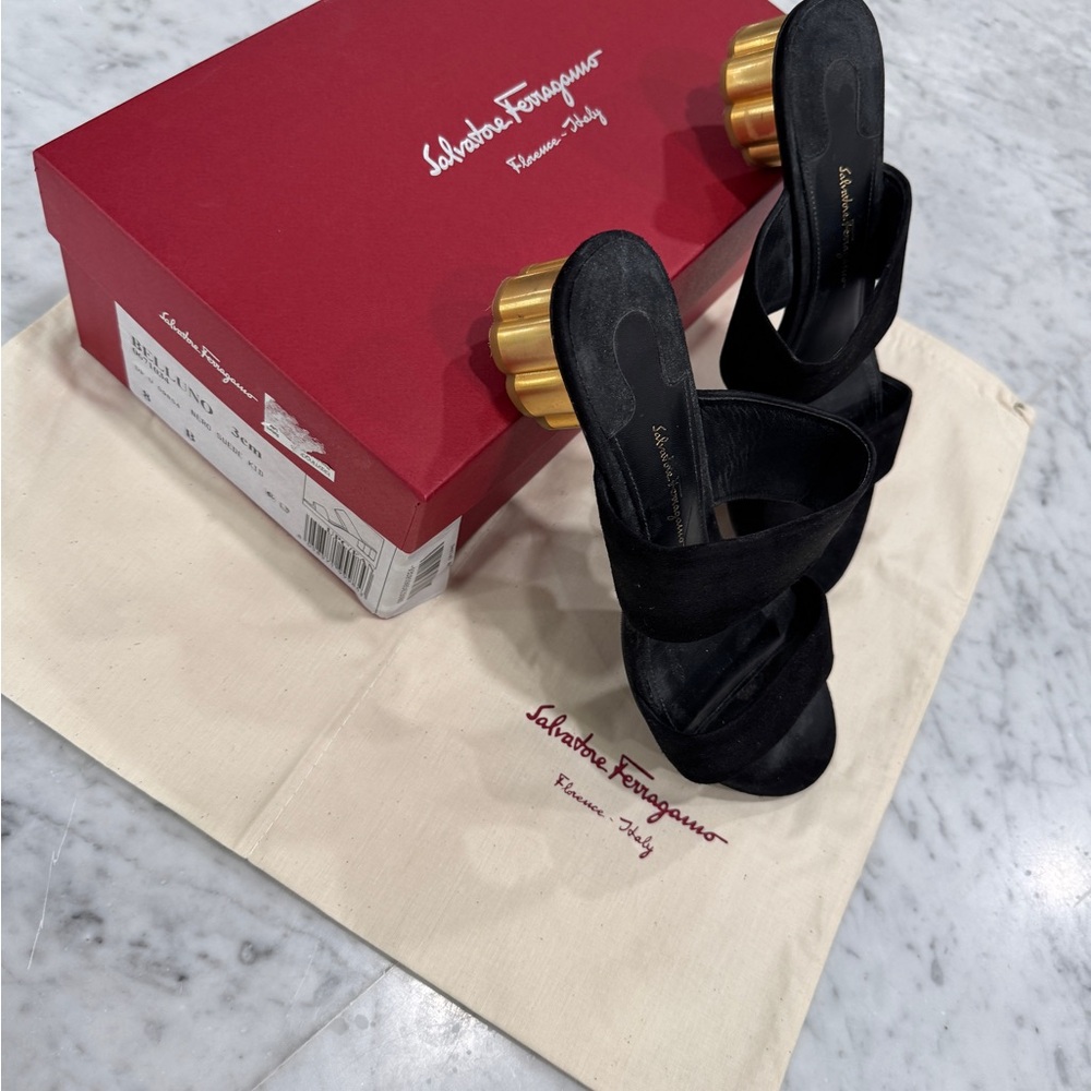 Salvatore Ferragamo Black Heeled Heeled Slides with Sleek Design